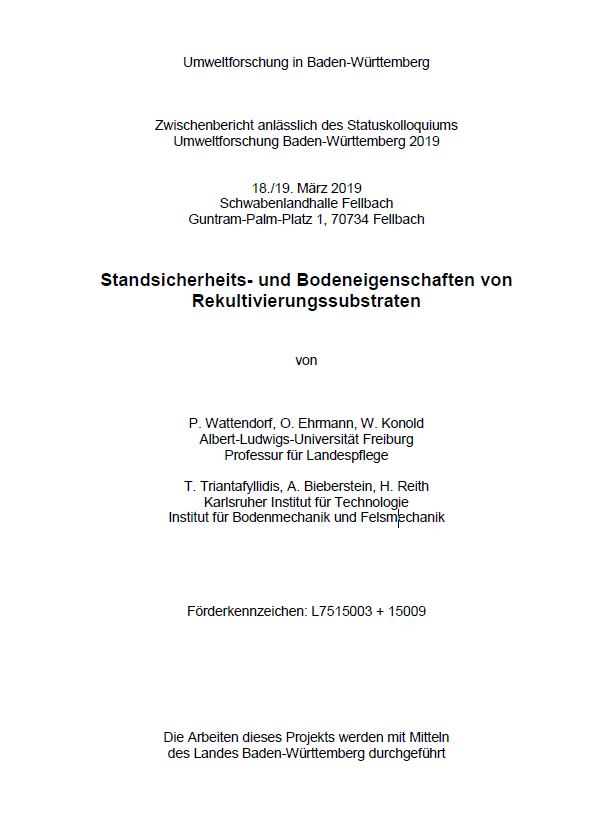 Bild der Titelseite der Publikation: Standsicherheits- und Bodeneigenschaften von Rekultivierungssubstraten