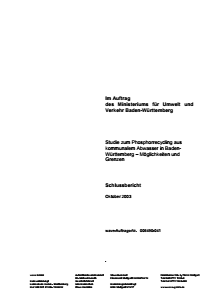 Bild der Titelseite der Publikation: Studie zum Phosphorrecycling aus kommunalem Abwasser in Baden-Württemberg - Möglichkeiten und Grenzen