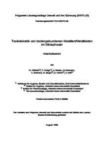 Bild der Titelseite der Publikation: Toxikokinetik von bodengebundenen Metallen/Metalloiden im Minischwein