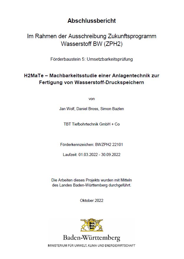Bild der Titelseite der Publikation: Machbarkeitsstudie einer Anlagentechnik zur Fertigung von Wasserstoff-Druckspeichern