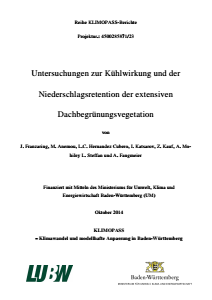 Bild der Titelseite der Publikation: Untersuchungen zur Kühlwirkung und der Niederschlagsretention der extensiven Dachbegrünungsvegetation