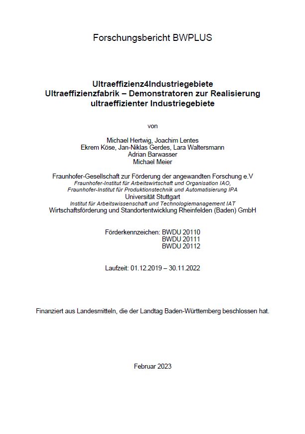 Bild der Titelseite der Publikation: Ultraeffizienzfabrik – Demonstratoren zur Realisierung ultraeffizienter Industriegebiete