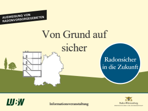 Bild der Titelseite der Publikation: Von Grund auf sicher - Ausweisung von Radonvorsorgegebieten. Präsentation