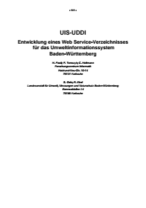 Bild der Titelseite der Publikation: UIS-UDDI - Entwicklung eines Web Service-Verzeichnisses für das Umweltinformationssystem Baden-Württemberg