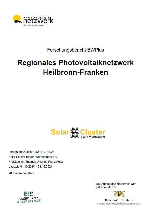 Bild der Titelseite der Publikation: Regionales Photovoltaiknetzwerk Heilbronn-Franken