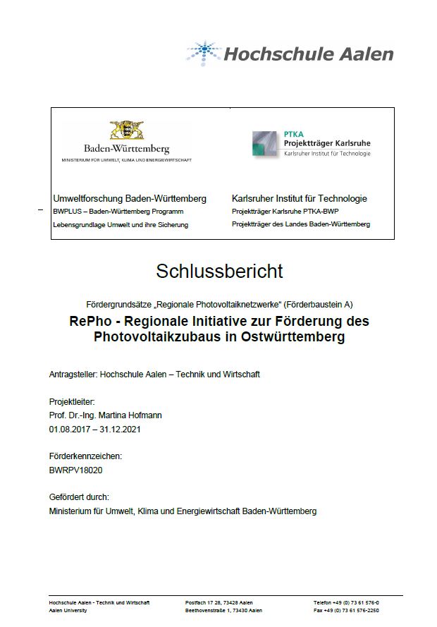 Bild der Titelseite der Publikation: Regionale Initiative zur Förderung des Photovoltaikzubaus in Ostwürttemberg