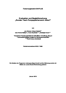 Bild der Titelseite der Publikation: Evaluation und Begleitforschung Runder Tisch Pumpspeicherwerk Atdorf