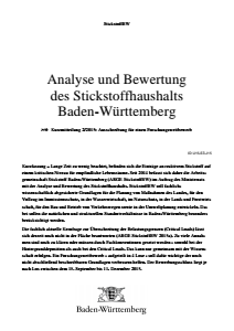 Bild der Titelseite der Publikation: Analyse und Bewertung des Stickstoffhaushalts Baden-Württemberg - Kurzmitteilung 2/2015: Ausschreibung für einen Forschungswettbewerb