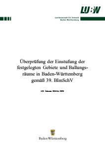 Bild der Titelseite der Publikation: Überprüfung der Einstufung der festgelegten Gebiete und Ballungsräume in Baden-Württemberg gemäß 39. BImSchV