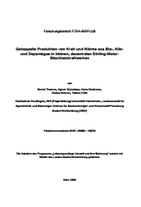 Bild der Titelseite der Publikation: Gekoppelte Produktion von Kraft und Wärme aus Bio-, Klär- und Deponiegas in kleinen, dezentralen Stirling-Motor-Blockheizkraftwerken