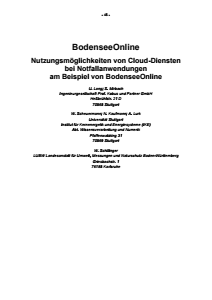 Bild der Titelseite der Publikation: BodenseeOnline - Nutzungsmöglichkeiten von Cloud-Diensten bei Notfallanwendungen am Beispiel von BodenseeOnline