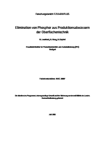 Bild der Titelseite der Publikation: Elimination von Phosphor aus Produktionsabwässern der Oberflächentechnik