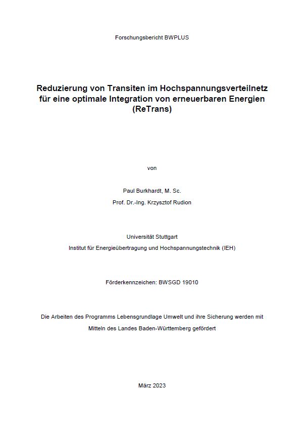 Bild der Titelseite der Publikation: Reduzierung von Transiten im Hochspannungsverteilnetz für eine optimale Integration von erneuerbaren Energien