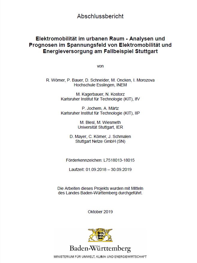 Bild der Titelseite der Publikation: Elektromobilität im urbanen Raum - Analysen und Prognosen im Spannungsfeld von Elektromobilität und Energieversorgung am Fallbeispiel Stuttgart