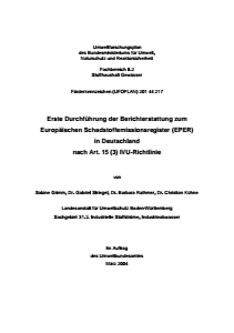 Bild der Titelseite der Publikation: Erste Durchführung der Berichterstattung zum Europäischen Schadstoffemissionsregister (EPER) in Deutschland