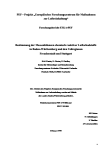 Bild der Titelseite der Publikation: Bestimmung der Massenbilanzen chemisch reaktiver Luftschadstoffe in Baden-Württemberg - Untersuchungen für die Regionen Stuttgart und Freudenstadt