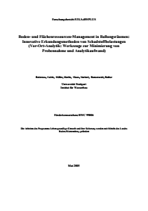 Bild der Titelseite der Publikation: Boden- und Flächenressourcen-Management in Ballungsräumen: Innovative Erkundungsmethoden von Schadstoffbelastungen (Vor-Ort-Analytik: Werkzeuge zur Minimierung von Probennahme und Analytikaufwand)