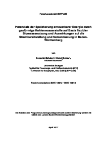 Bild der Titelseite der Publikation: Potenziale der Speicherung erneuerbarer Energie durch gasförmige Kohlenwasserstoffe auf Basis flexibler Biomassenutzung und Auswirkungen auf die Strombereitstellung und Netzentlastung in Baden-Württemberg