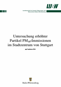 Bild der Titelseite der Publikation: Untersuchung erhöhter Partikel PM10-Immissionen im Stadtzentrum von Stuttgart