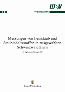 Bild der Titelseite der Publikation: Messungen von Feinstaub und Staubinhaltsstoffen in ausgewählten Schwarzwaldtälern