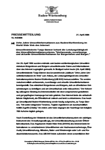 Bild der Titelseite der Publikation: Zehn Jahre Umweltinformationen aus Baden-Württemberg im World Wide Web des Internet