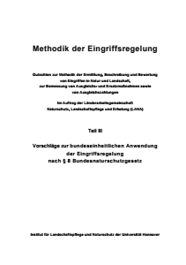 Bild der Titelseite der Publikation: LANA-Gutachten: Methodik der Eingriffsregelung (Teil III, Vorschläge zur bundeseinheitlichen Anwendung)