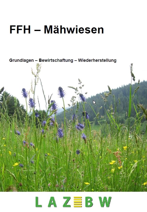 Bild der Titelseite der Publikation: FFH-Mähwiesen. Grundlagen - Bewirtschaftung - Wiederherstellung