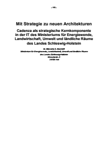 Bild der Titelseite der Publikation: Mit Strategie zu neuen Architekturen - Cadenza als strategische Kernkomponente in der IT des Ministeriums für Energiewende, Landwirtschaft, Umwelt und ländliche Räume des Landes Schleswig-Holstein