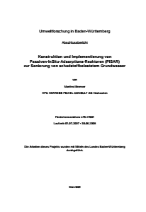 Bild der Titelseite der Publikation: Konstruktion und Implementierung von Passiven-InSitu-Adsorptions-Reaktoren (PISAR) zur Sanierung von schadstoffbelastetem Grundwasser