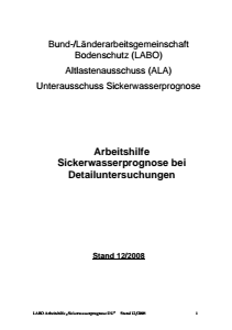 Bild der Titelseite der Publikation: Arbeitshilfe Sickerwasserprognose bei Detailuntersuchungen