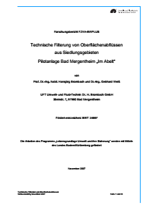 Bild der Titelseite der Publikation: Technische Filterung von Oberflächenabflüssen aus Siedlungsgebieten