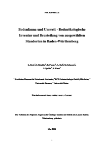Bild der Titelseite der Publikation: Bodenfauna und Umwelt - Bodenökologische Inventur und Beurteilung von ausgewählten Standorten in Baden-Württemberg