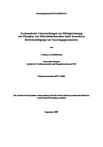 Bild der Titelseite der Publikation: Systematische Untersuchungen zur Rückgewinnung von Phosphor aus Klärschlammaschen unter besonderer Berücksichtigung von Feuerungsparametern