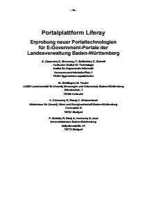 Bild der Titelseite der Publikation: Portalplattform Liferay - Erprobung neuer Portaltechnologien für E-Government-Portale der Landesverwaltung Baden-Württemberg