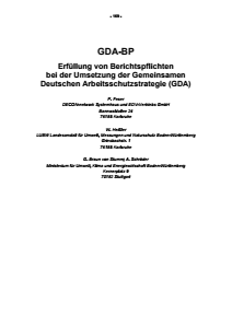Bild der Titelseite der Publikation: GDA-BP - Erfüllung von Berichtspflichten bei der Umsetzung der Gemeinsamen Deutschen Arbeitsschutzstrategie (GDA)