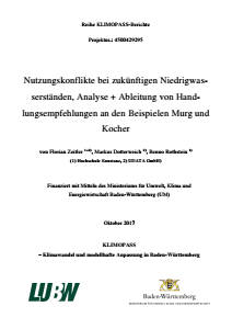 Bild der Titelseite der Publikation: Nutzungskonflikte bei zukünftigen Niedrigwasserständen, Analyse + Ableitung von Handlungsempfehlungen an den Beispielen Murg und Kocher
