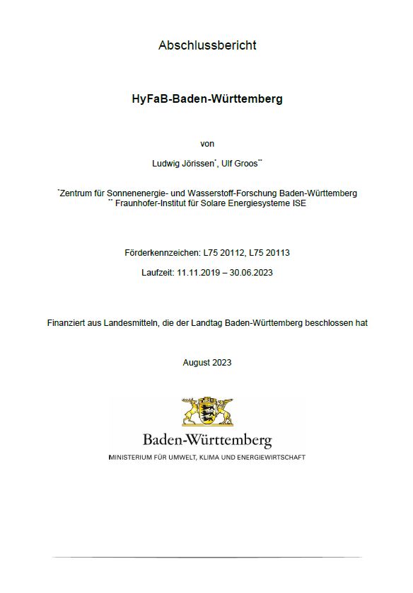 Bild der Titelseite der Publikation: HyFaB-Baden-Württemberg – Forschungsfabrik für Brennstoffzellen und Wasserstoff