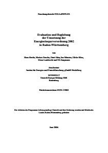 Bild der Titelseite der Publikation: Evaluation und Begleitung der Umsetzung der Energieeinsparverordnung 2002 in Baden-Württemberg