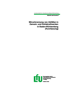 Bild der Titelseite der Publikation: Mitverbrennung von Abfällen in Zement- und Kohlekraftwerken in Baden-Württemberg
