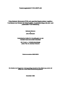 Bild der Titelseite der Publikation: Polychlorierte Biphenyle (PCB) und geschlechtsgebundene kognitive Funktionen bei Kindern im Einschulalter: Zusammenhänge mit peri- und postnataler PCB-Belastung