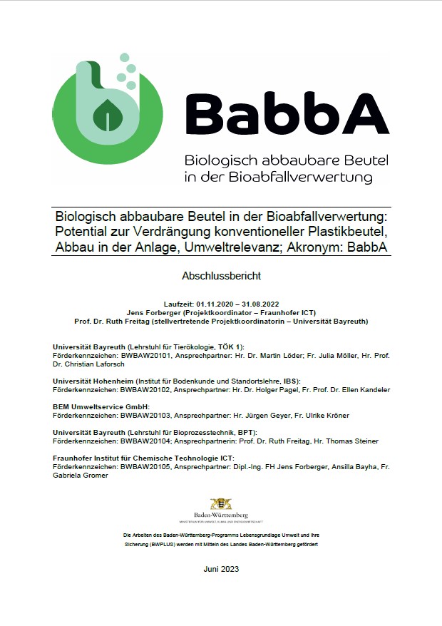 Bild der Titelseite der Publikation: BabbA - Biologisch abbaubare Beutel in der Bioabfallverwertung