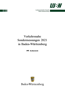 Bild der Titelseite der Publikation: Verkehrsnahe Sondermessungen 2021 in Baden-Württemberg