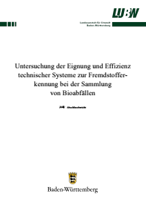 Bild der Titelseite der Publikation: Untersuchung der Eignung und Effizienz technischer Systeme zur Fremdstofferkennung bei der Sammlung von Bioabfällen