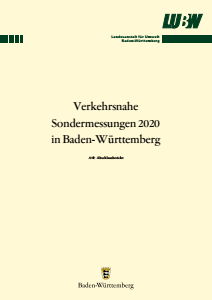 Bild der Titelseite der Publikation: Verkehrsnahe Sondermessungen 2020 in Baden-Württemberg